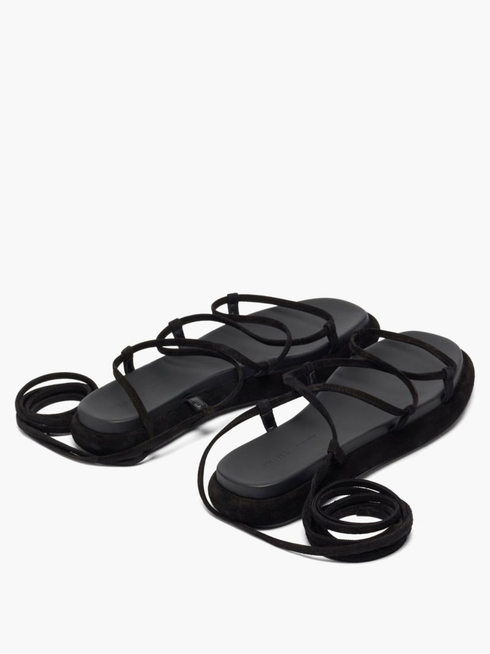 KHAITE Alba Wraparound Suede Flatform Sandals Gladiator Leather Insole Black
